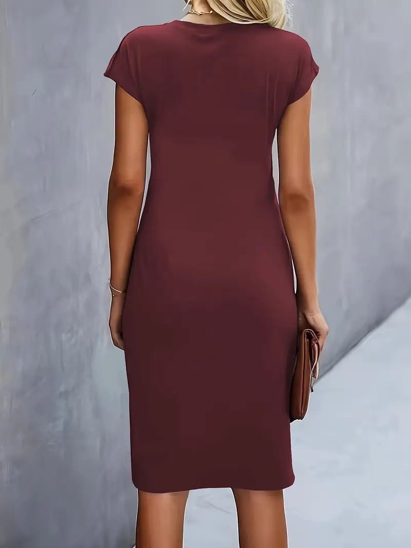 Isla | Damen Elegant Rundhalsausschnitt Bodycon Midi Kleid