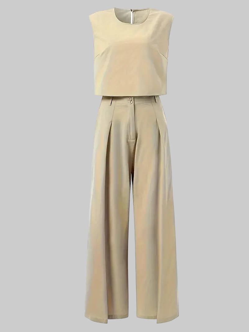 Karin | Damen Ärmelloses Zweiteiliges Leinen Set
