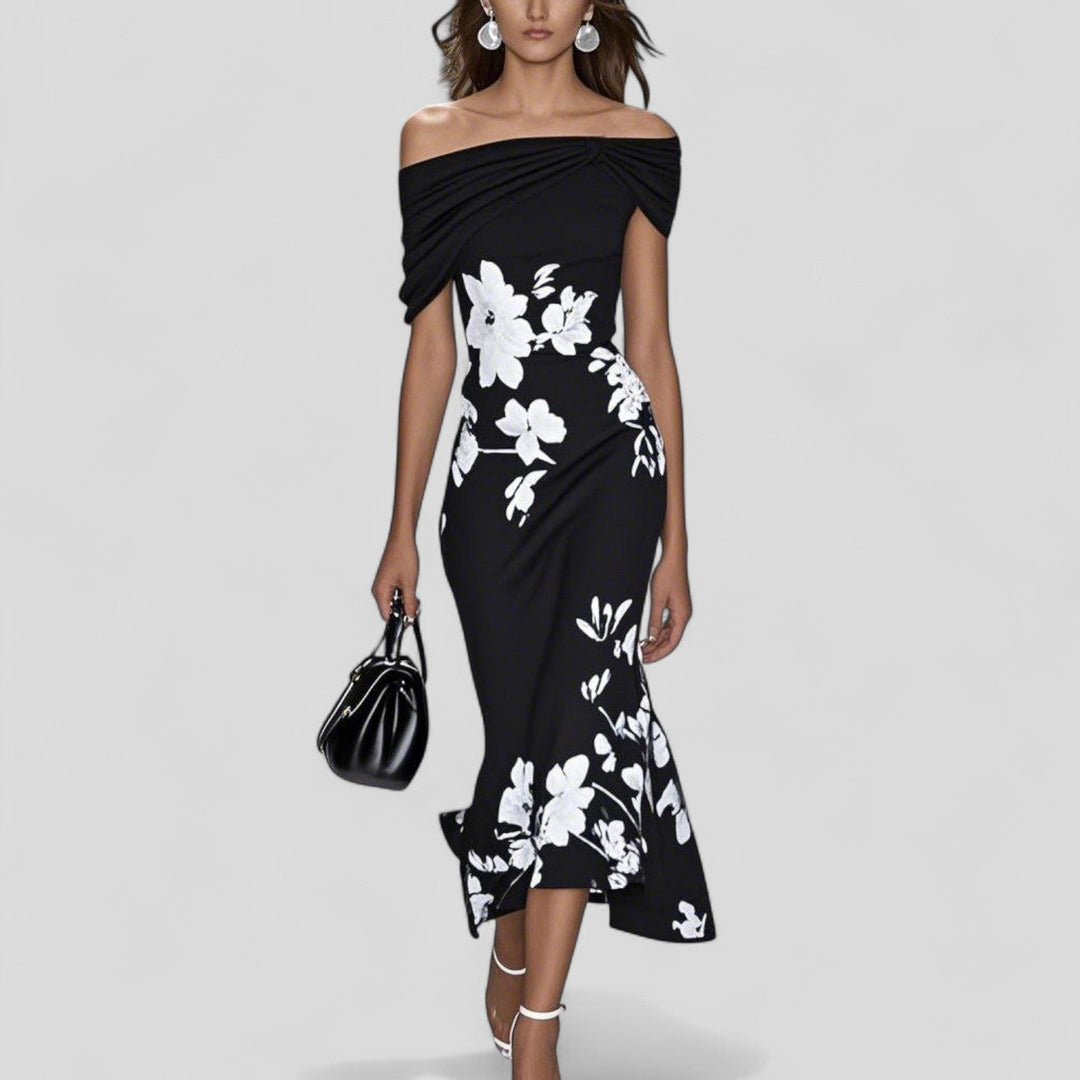 Anna | Damen Sommer Off-Shoulder Blumenmuster Kleid