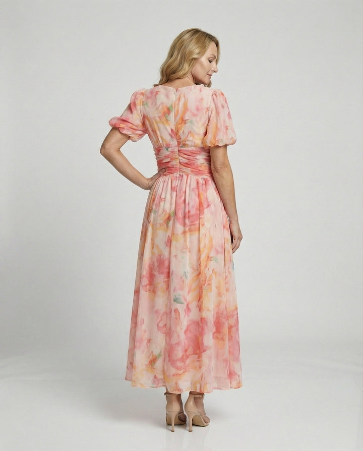 Cornelia | Damen Wickel-Maxikleid mit Puffärmeln und femininem Schnitt