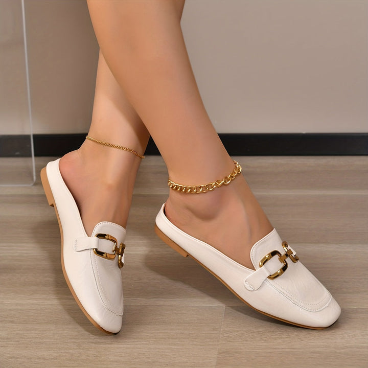 Leonora | Damen Lässige Eckige Slip-on Pantoletten