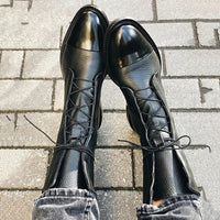 Shaneela | Damen Schwarze Niedriger Absatz Spitzenstiefel