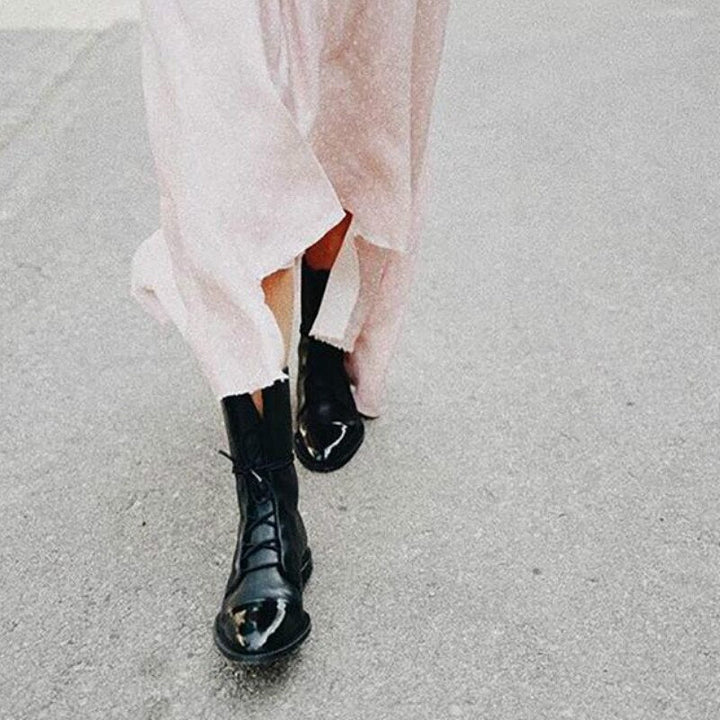 Shaneela | Damen Schwarze Niedriger Absatz Spitzenstiefel