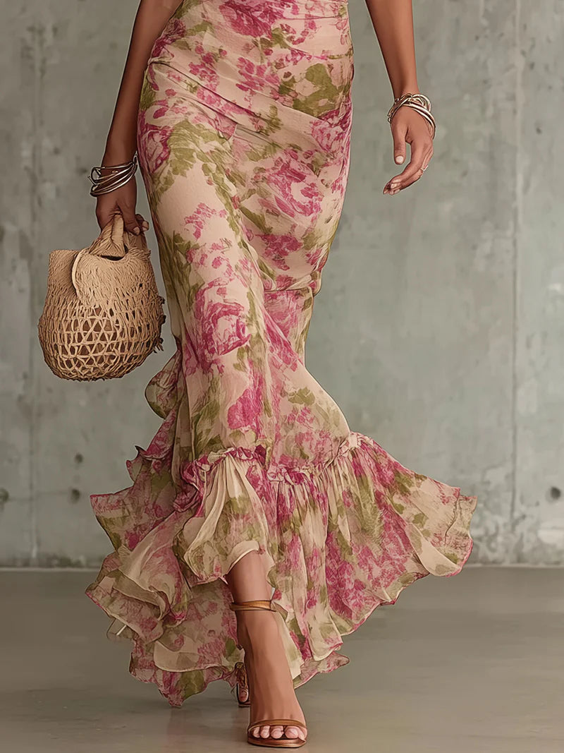 Malina | Damen Florales Maxikleid Mit Stehkragen Und Puffärmeln