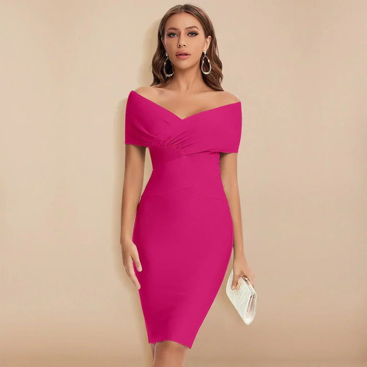 Claudia | Damen Lässig Schulterfrei Abenkleid
