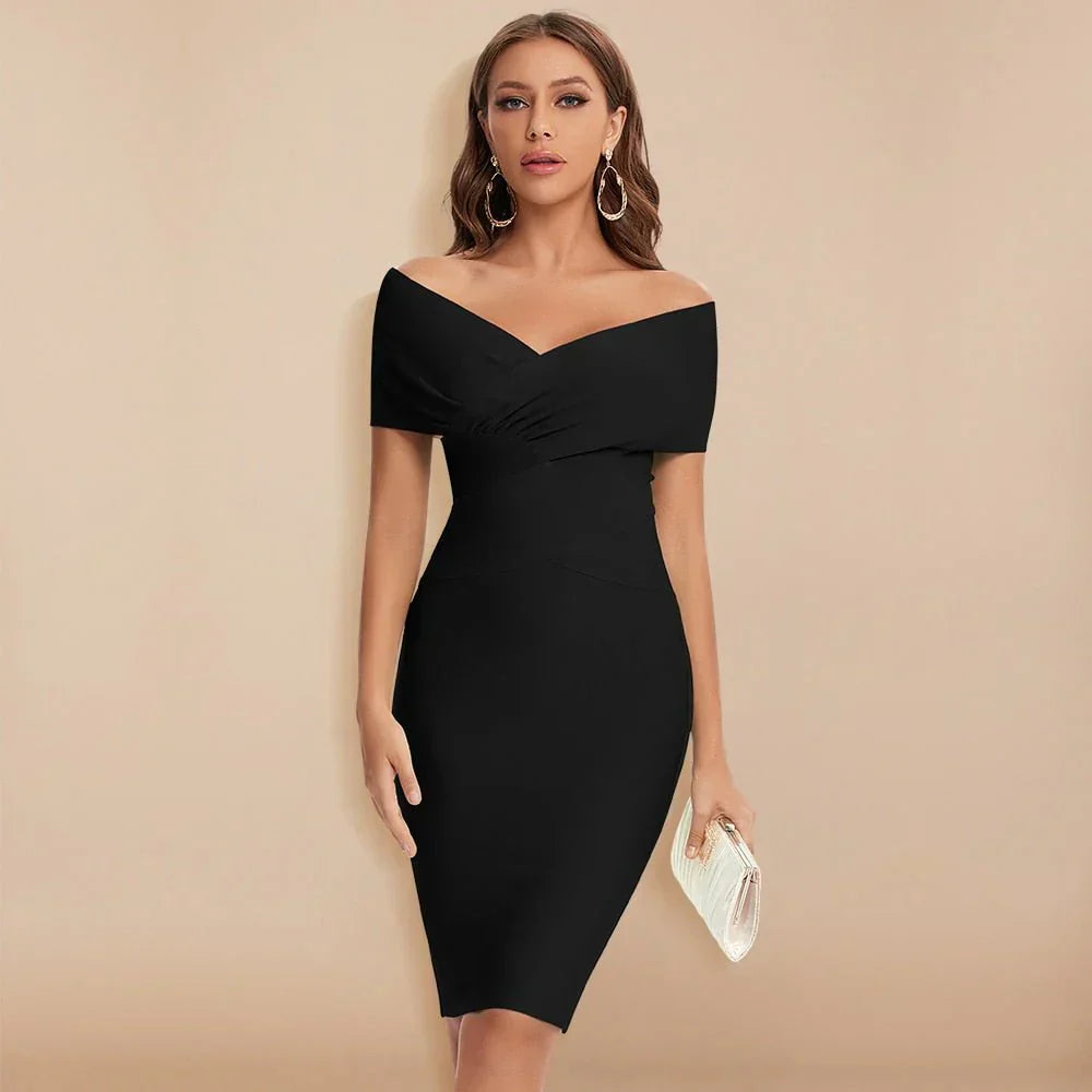Claudia | Damen Lässig Schulterfrei Abenkleid