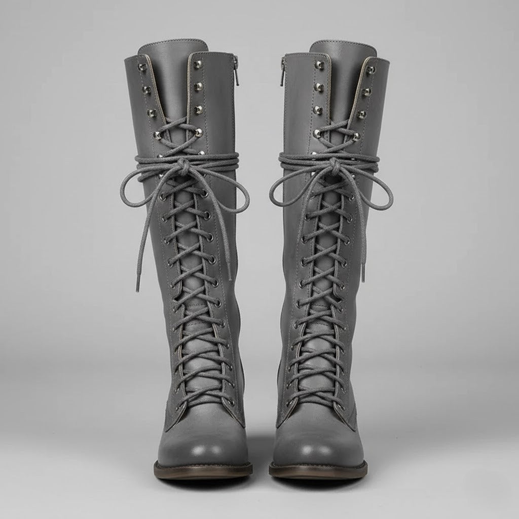 Harper | Damen Kniehohe Schnürstiefel mit Blockabsatz