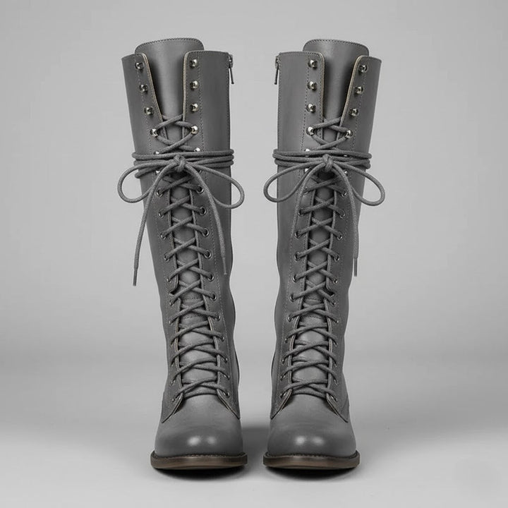 Harper | Damen Kniehohe Schnürstiefel mit Blockabsatz
