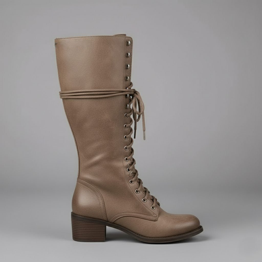 Harper | Damen Kniehohe Schnürstiefel mit Blockabsatz