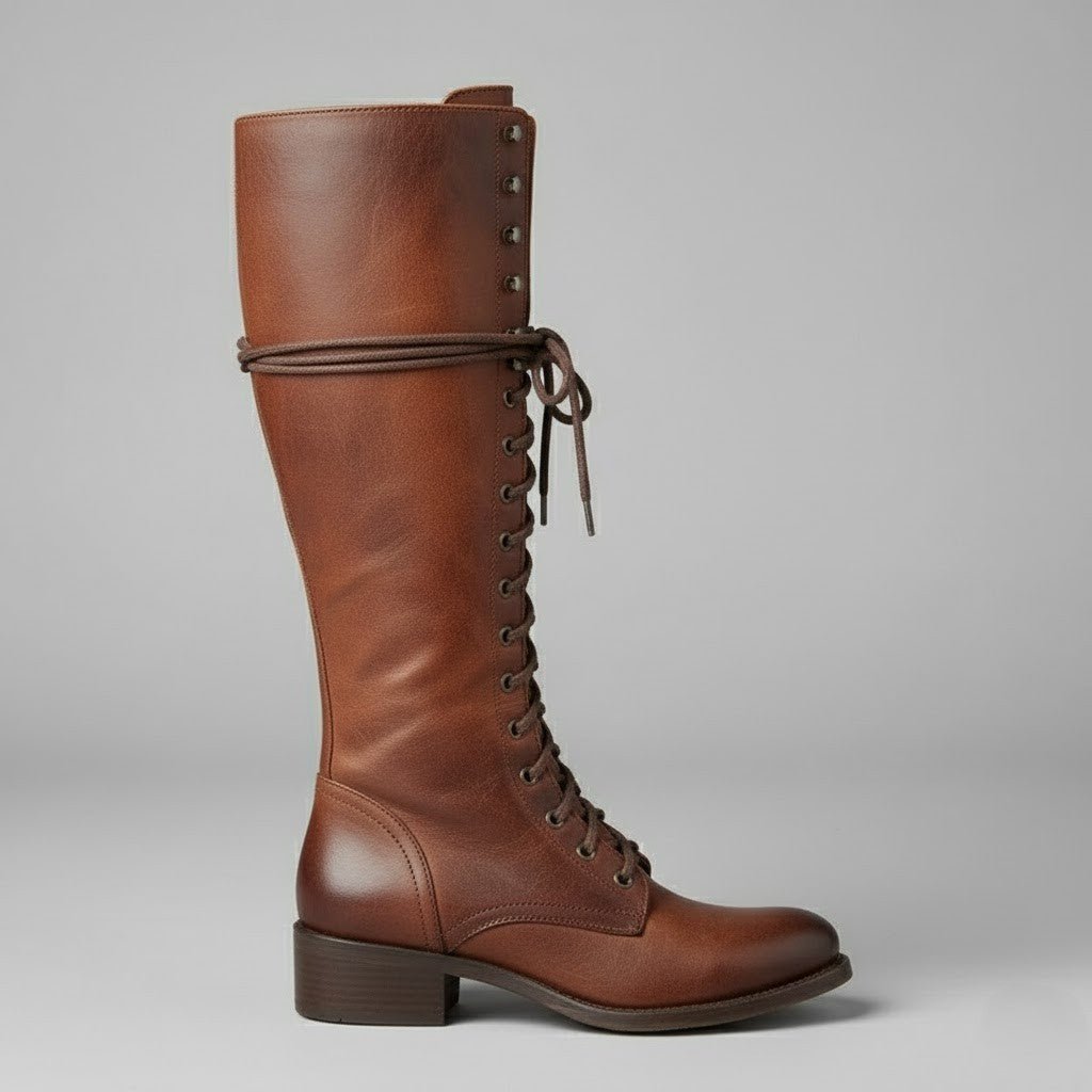 Harper | Damen Kniehohe Schnürstiefel mit Blockabsatz