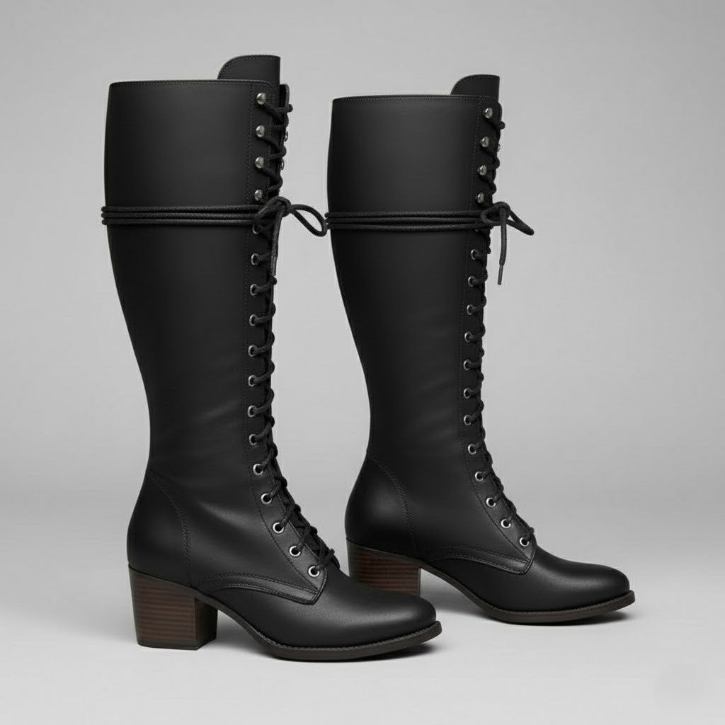 Harper | Damen Kniehohe Schnürstiefel mit Blockabsatz