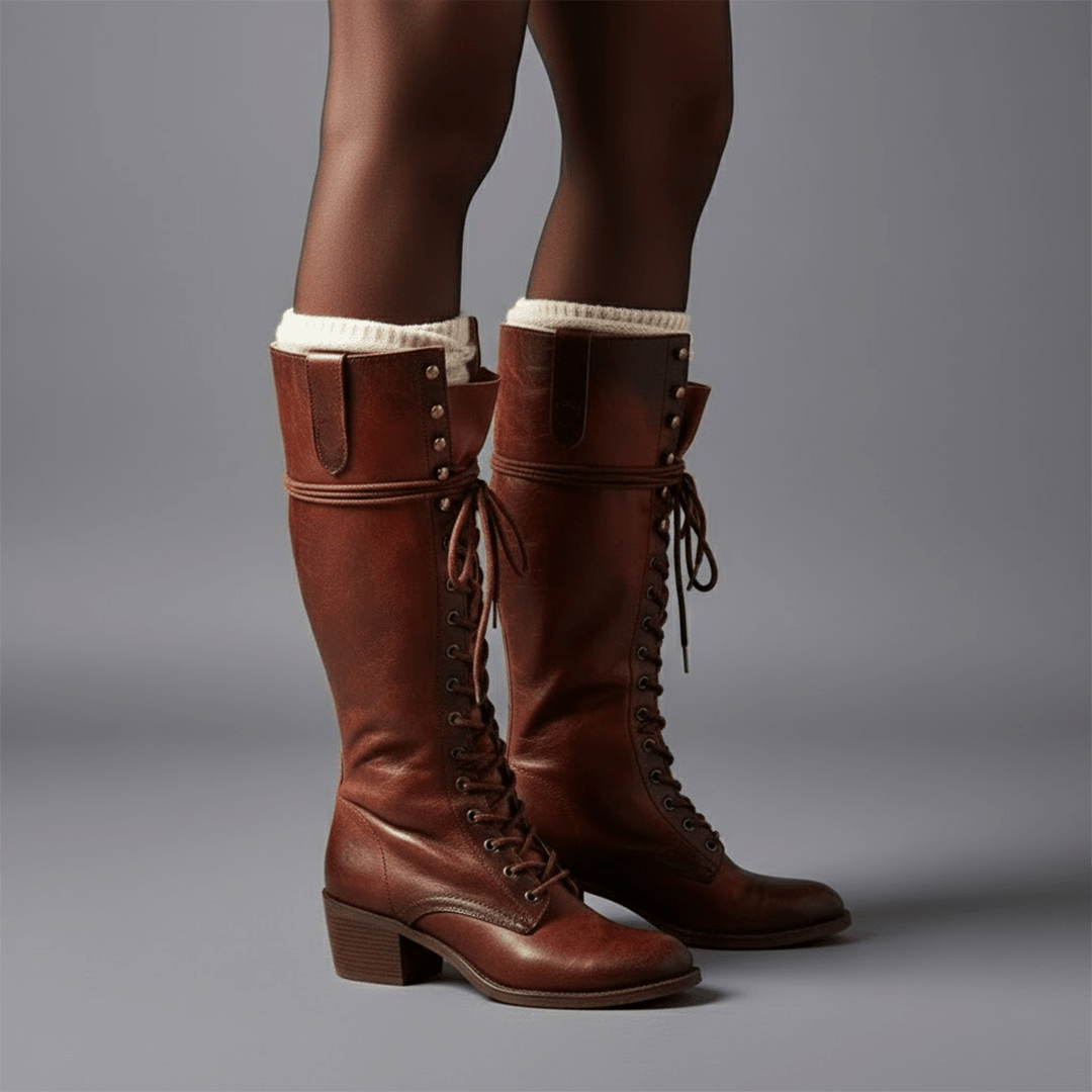 Harper | Damen Kniehohe Schnürstiefel mit Blockabsatz