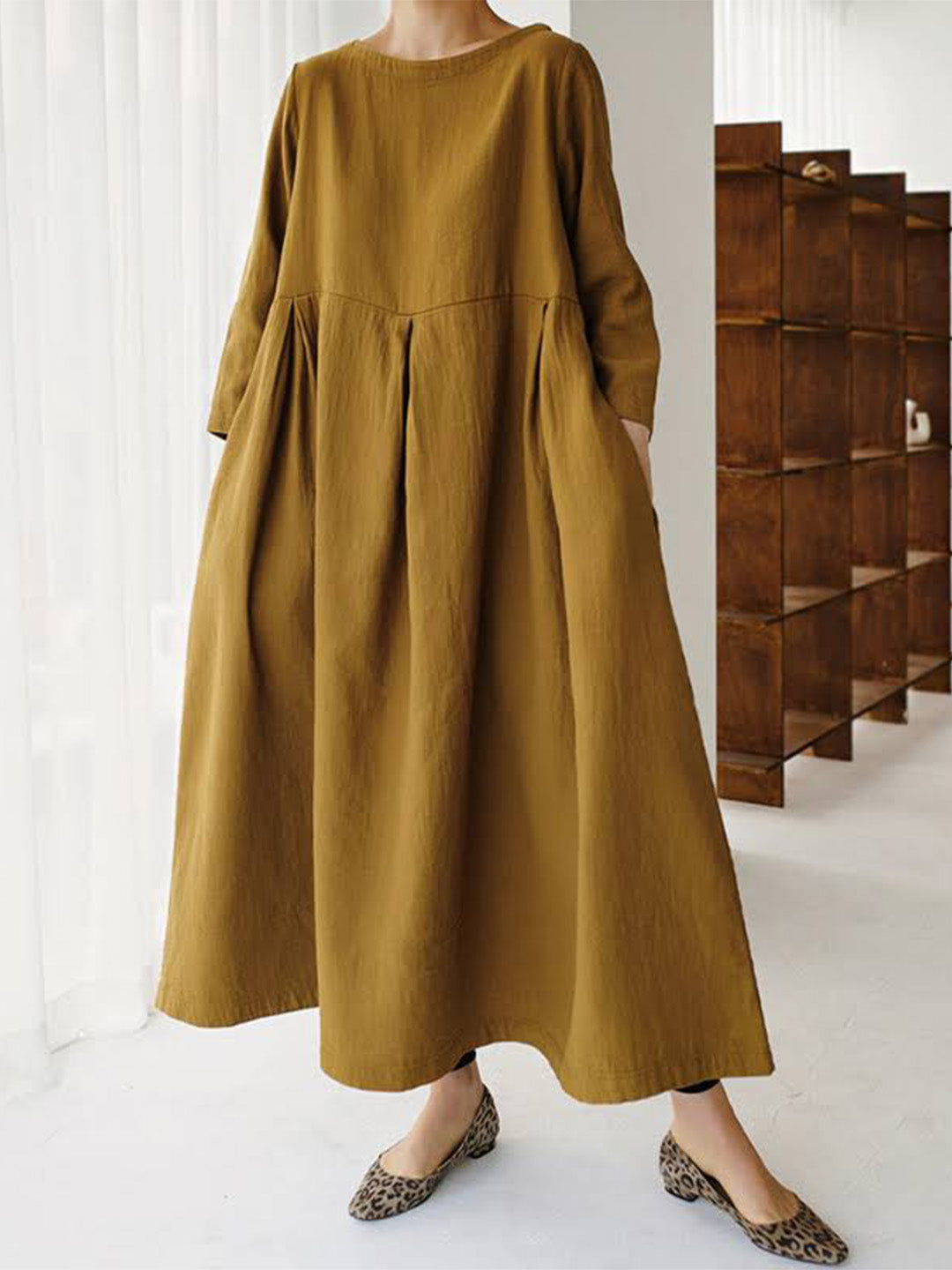 Amelie | Damen Sommer Lockeres Leinen Maxikleid