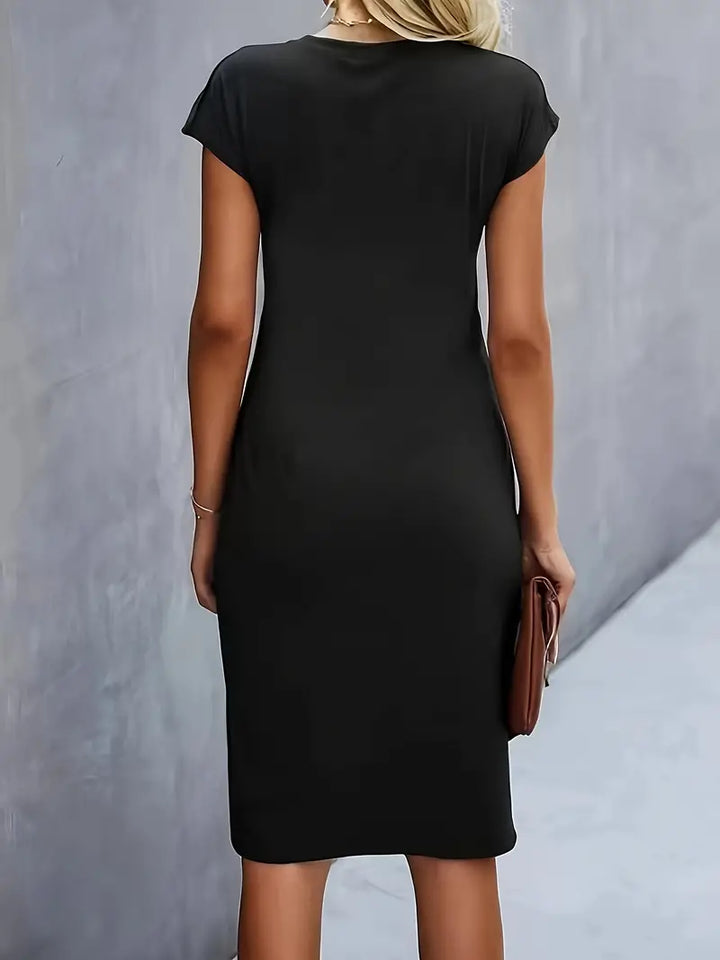 Isla | Damen Elegant Rundhalsausschnitt Bodycon Midi Kleid
