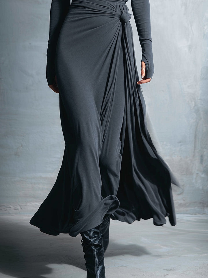 Laura | Damen Elegant Drapiertes Langarm Maxikleid