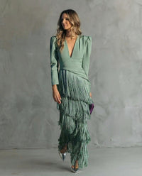 Marie | Robe de fête à franges avec col en V pour femme