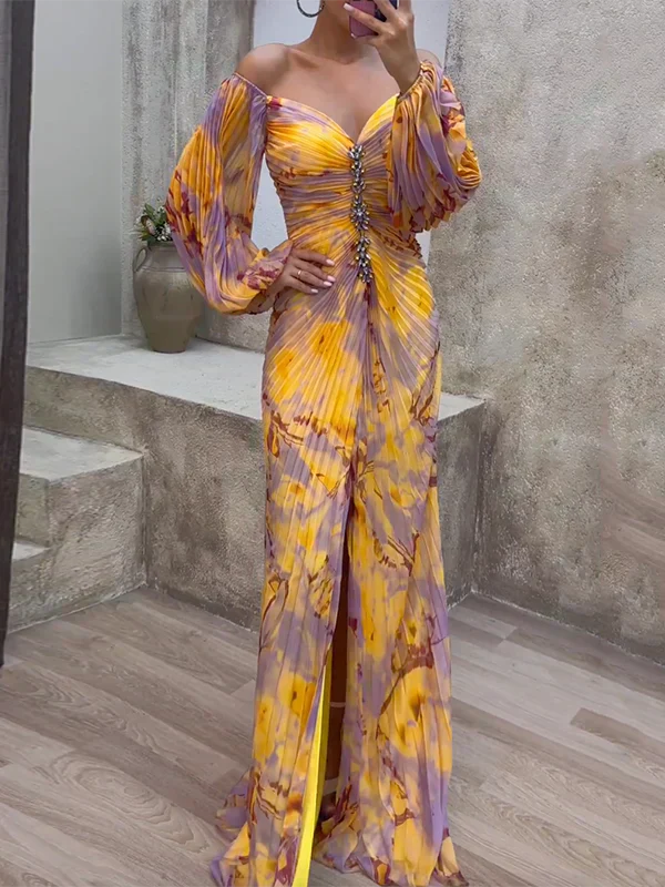 Lena | Damen Geblümtes V-Ausschnitt Hochzeitsgast Kleid