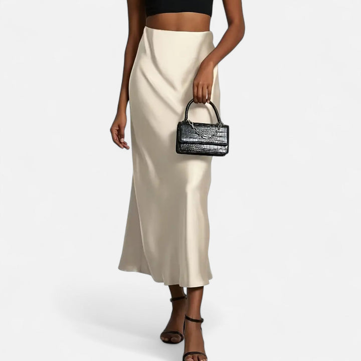 Delia | Damen Eleganter Satin Midirock im Schrägschnitt