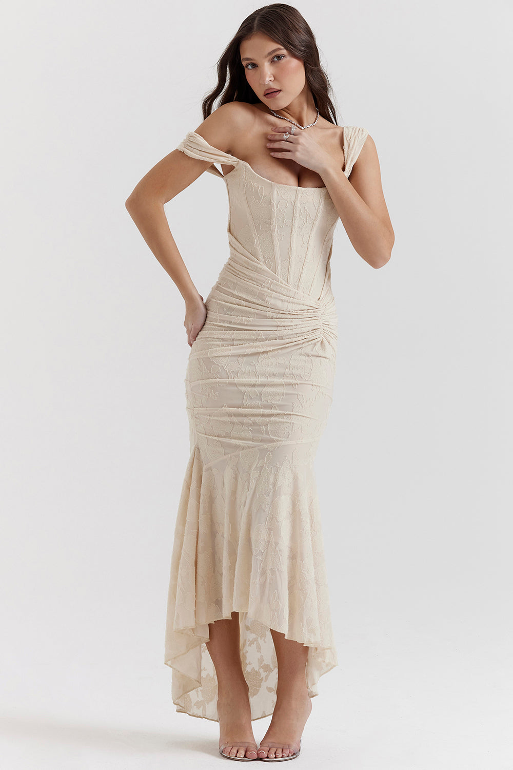 Linda | Damen Formales Geraffte Taille Hochzeitsgastkleid