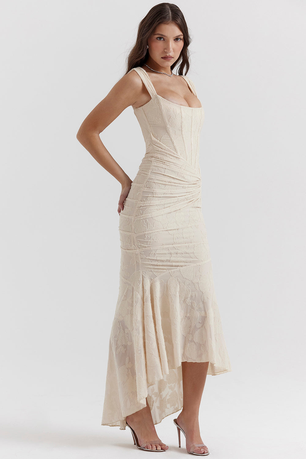 Linda | Damen Formales Geraffte Taille Hochzeitsgastkleid