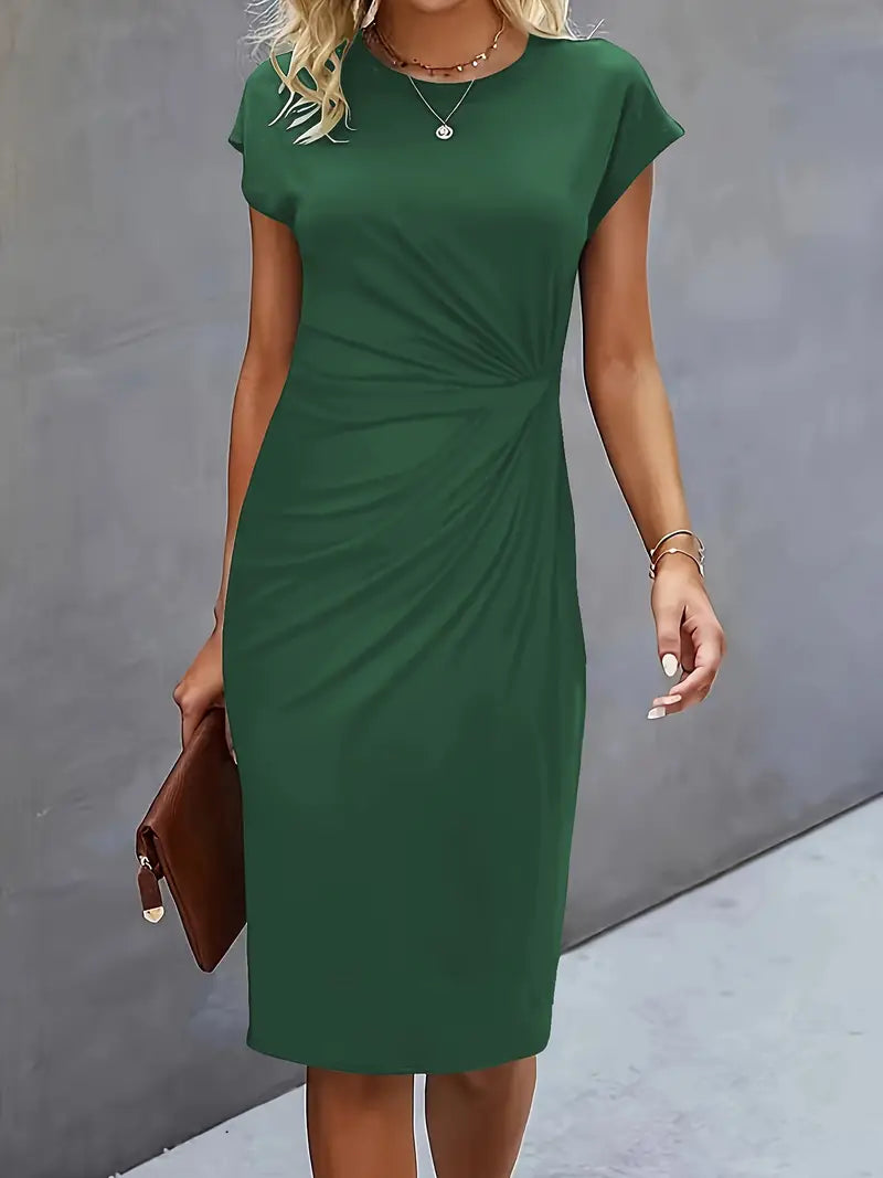 Isla | Damen Elegant Rundhalsausschnitt Bodycon Midi Kleid