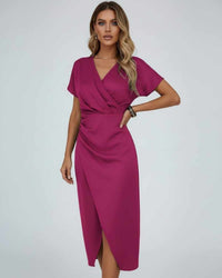 Nelly | Damen Elegantes Wickel Midikleid mit Seitenschlitz