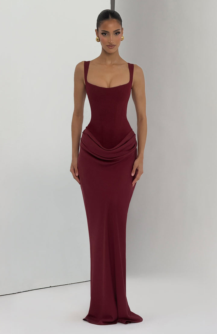 Justine | Damen Elegantes Drapiertes Abend Maxikleid