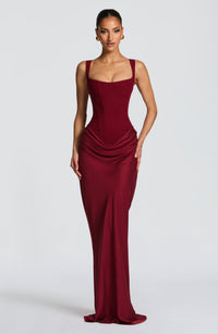 Justine | Damen Elegantes Drapiertes Abend Maxikleid