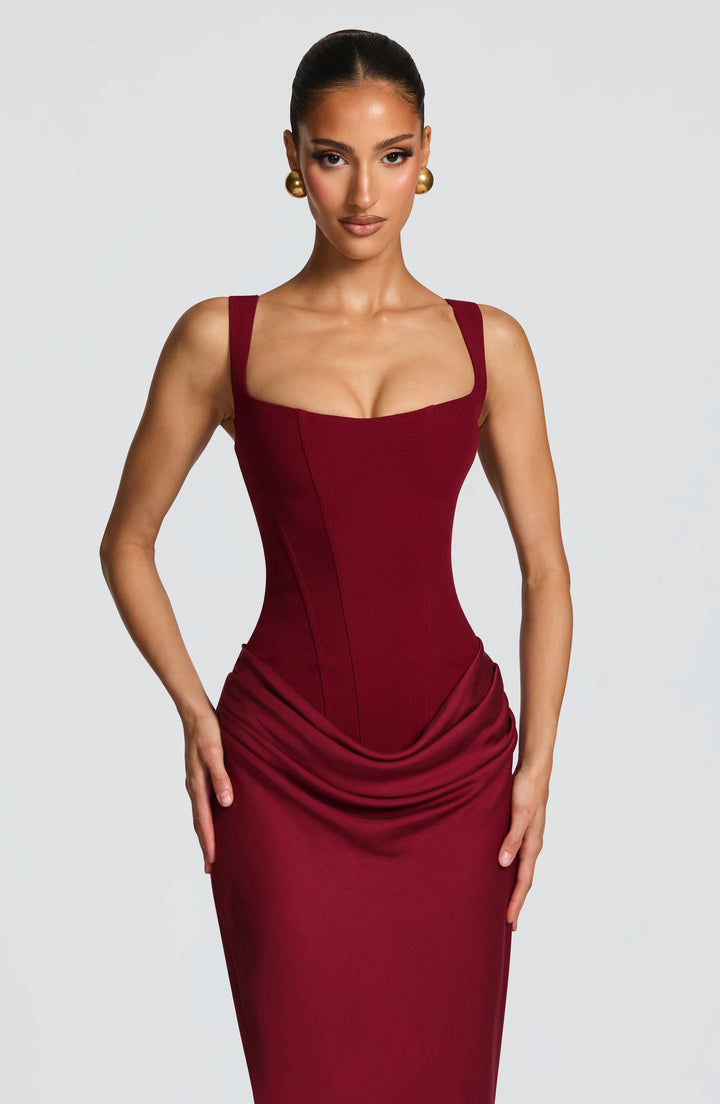 Justine | Damen Elegantes Drapiertes Abend Maxikleid