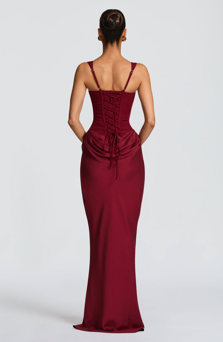 Justine | Damen Elegantes Drapiertes Abend Maxikleid