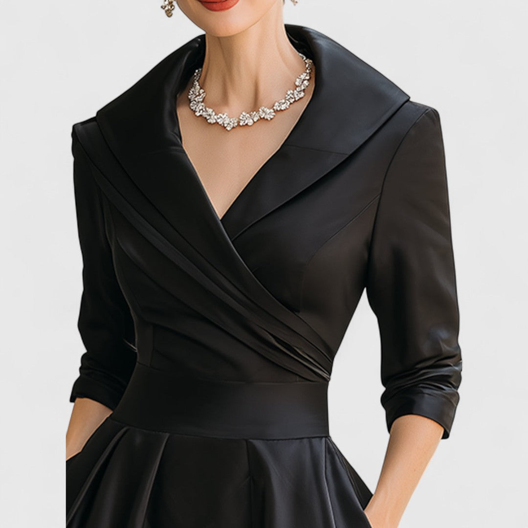 Frida | Damen Elegantes Midi Abendkleid mit V-Ausschnitt