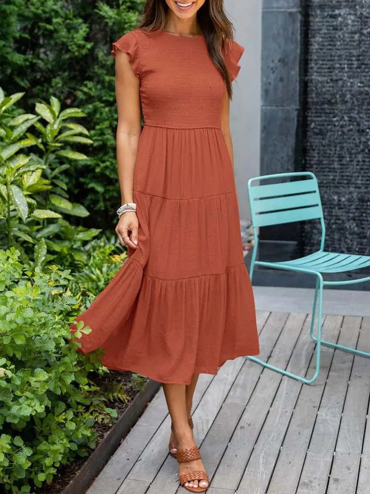 Selma | Damen Lässiges Midikleid Mit Rüschenärmeln