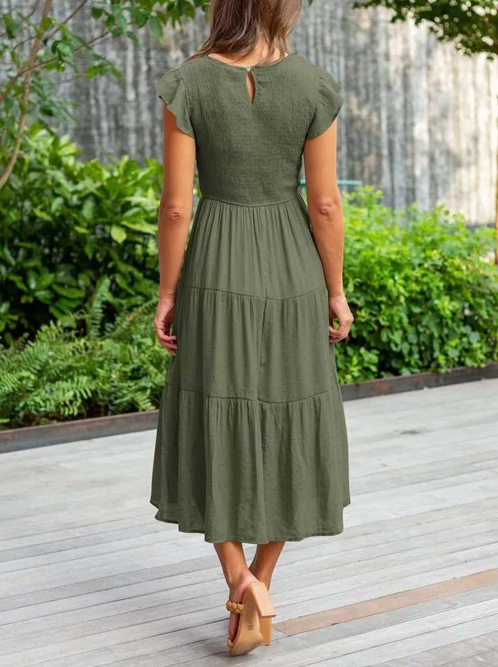 Selma | Damen Lässiges Midikleid Mit Rüschenärmeln