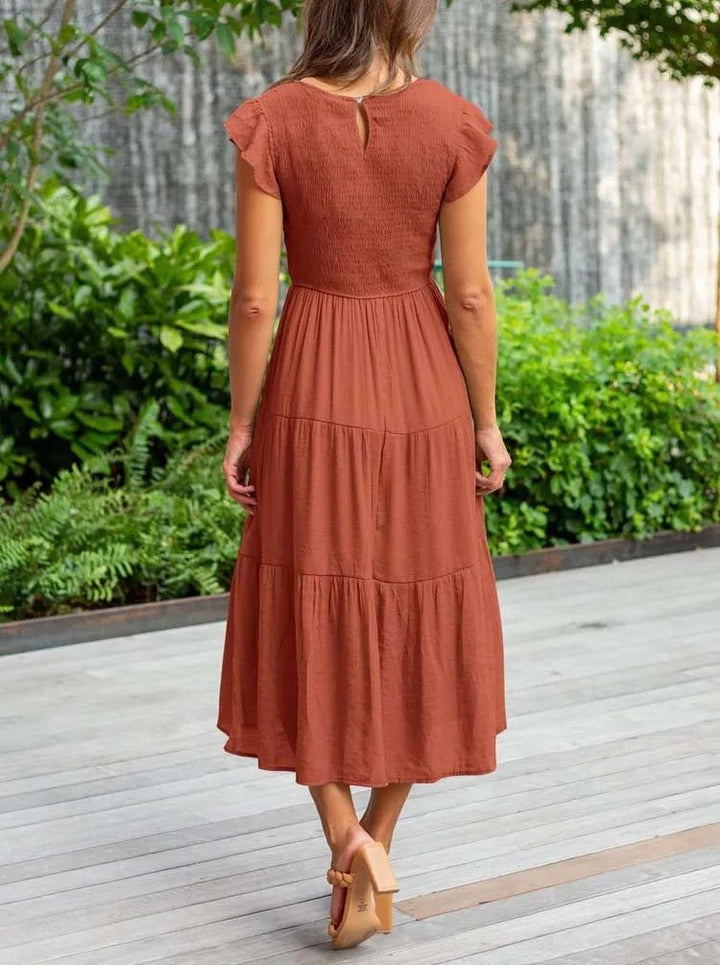 Selma | Damen Lässiges Midikleid Mit Rüschenärmeln