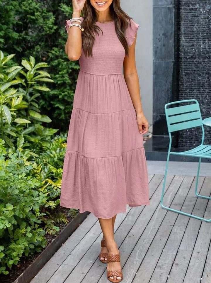 Selma | Damen Lässiges Midikleid Mit Rüschenärmeln