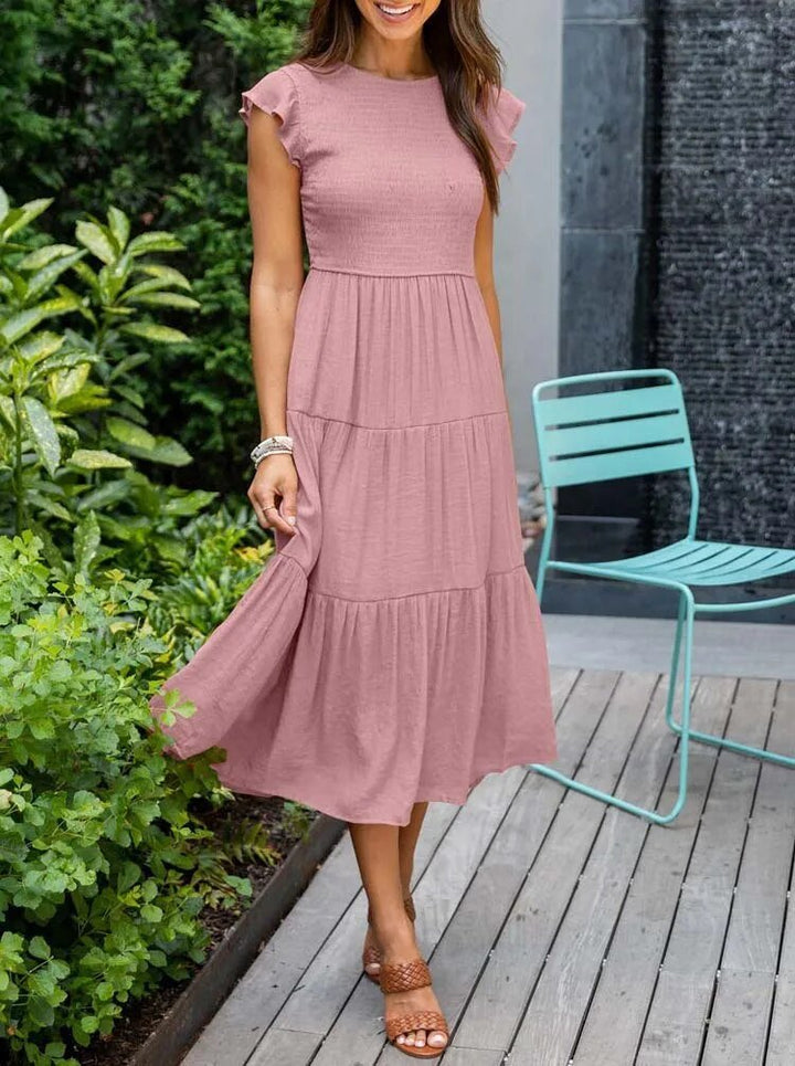 Selma | Damen Lässiges Midikleid Mit Rüschenärmeln