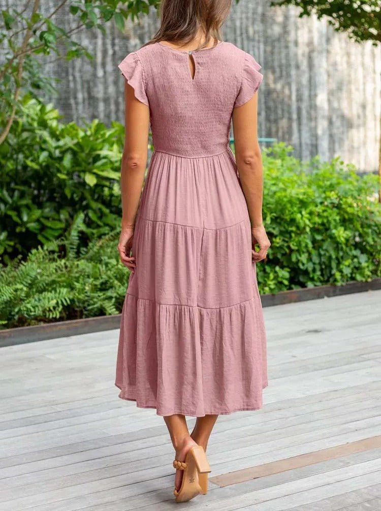 Selma | Damen Lässiges Midikleid Mit Rüschenärmeln