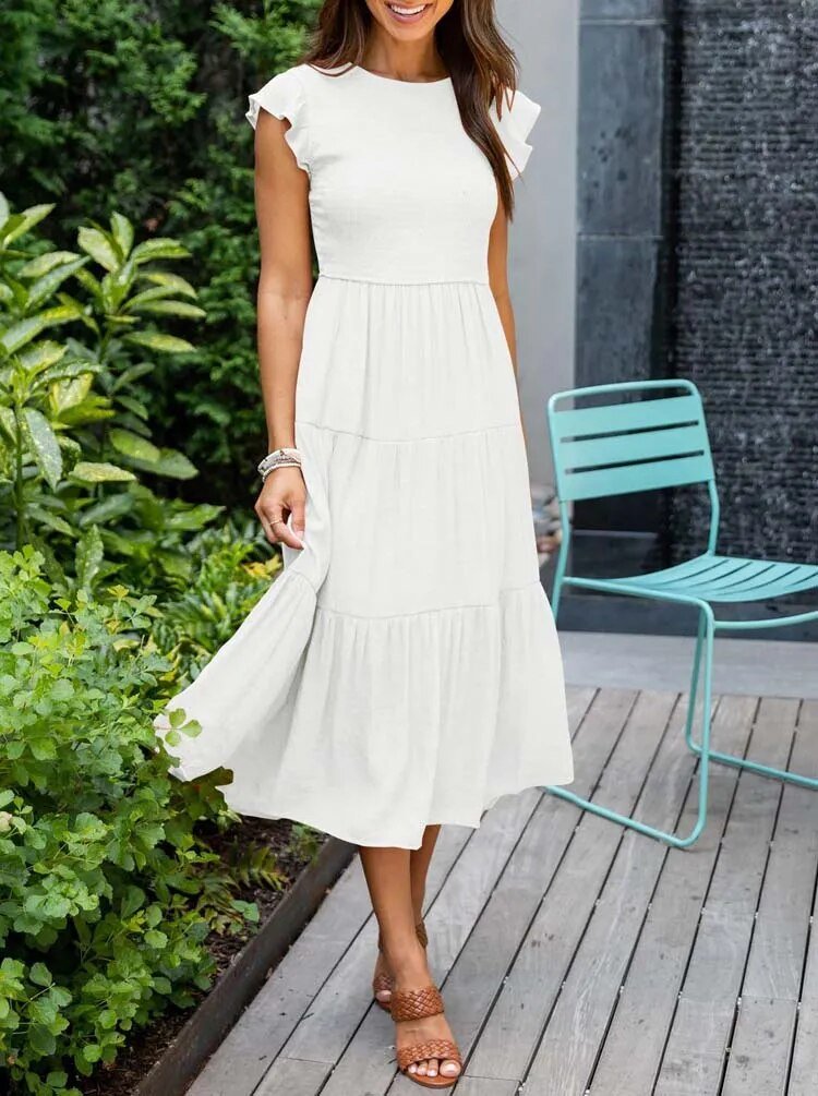 Selma | Damen Lässiges Midikleid Mit Rüschenärmeln