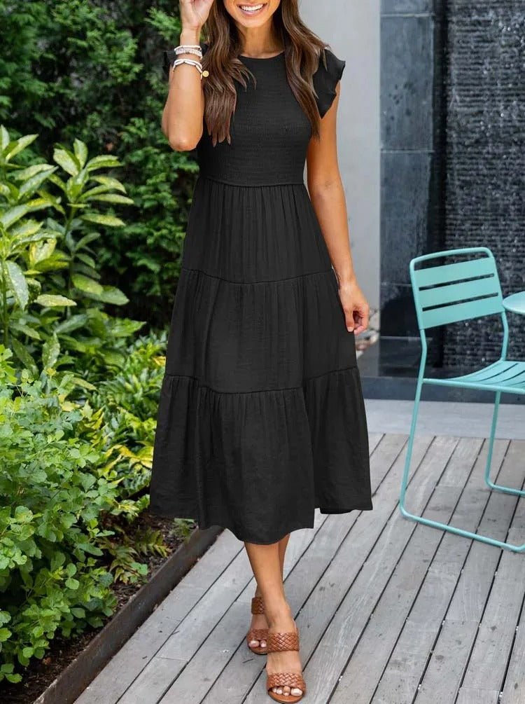 Selma | Damen Lässiges Midikleid Mit Rüschenärmeln