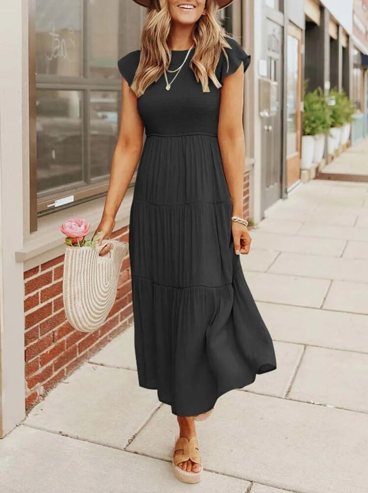 Selma | Damen Lässiges Midikleid Mit Rüschenärmeln