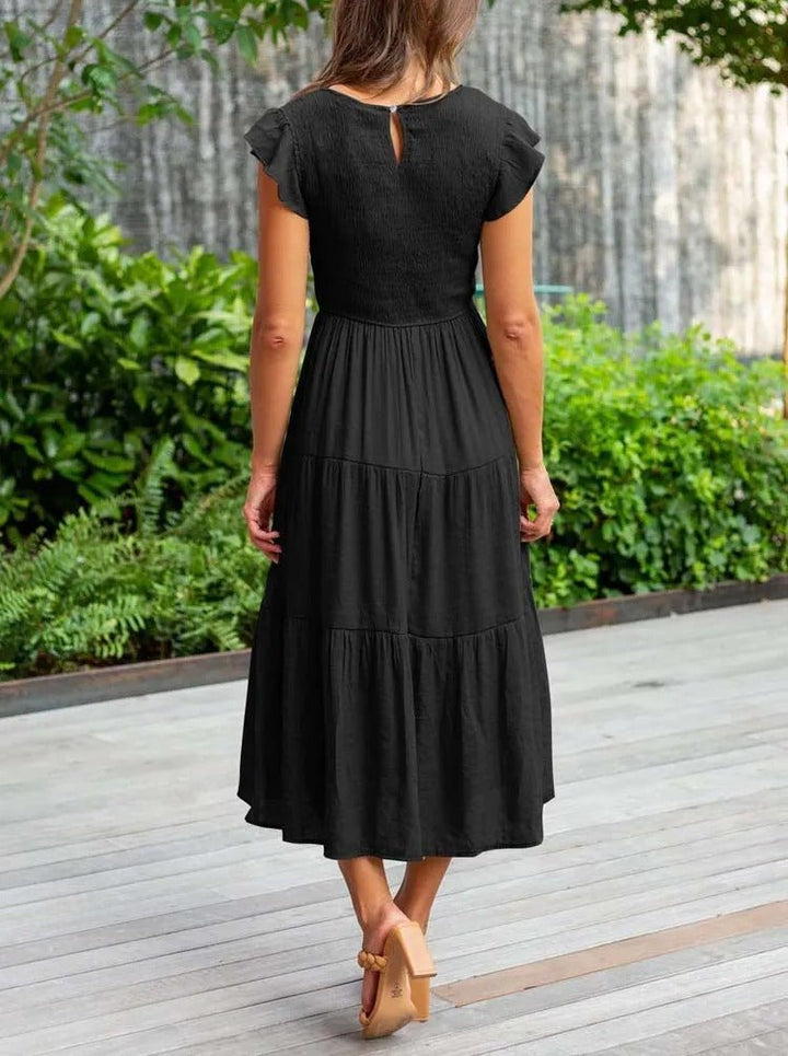 Selma | Damen Lässiges Midikleid Mit Rüschenärmeln