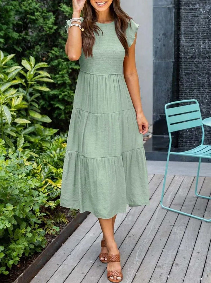 Selma | Damen Lässiges Midikleid Mit Rüschenärmeln