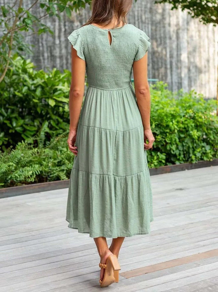 Selma | Damen Lässiges Midikleid Mit Rüschenärmeln