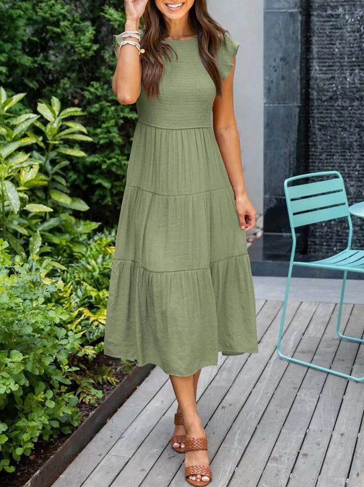Selma | Damen Lässiges Midikleid Mit Rüschenärmeln