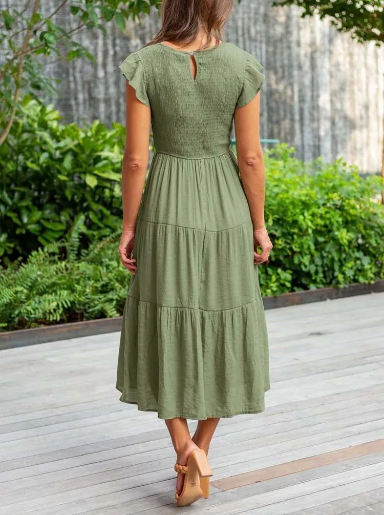 Selma | Damen Lässiges Midikleid Mit Rüschenärmeln
