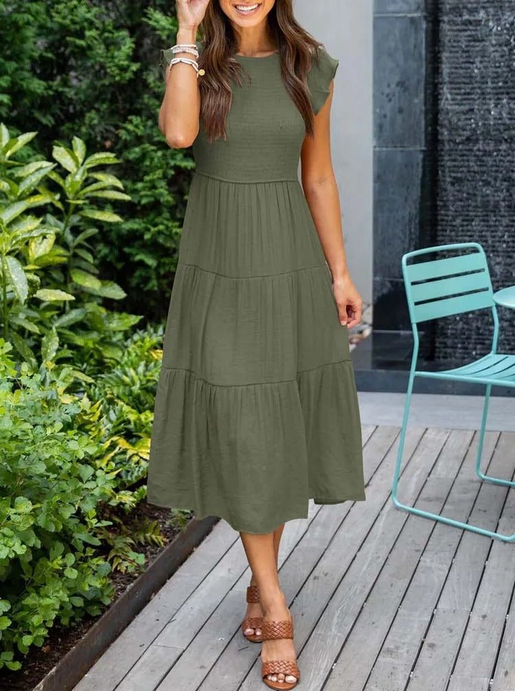 Selma | Damen Lässiges Midikleid Mit Rüschenärmeln