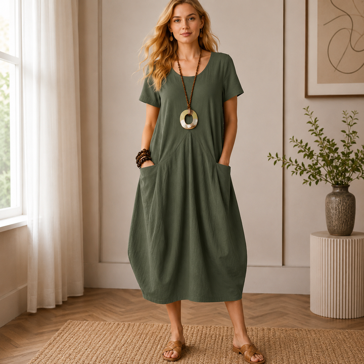 Rafaela | Damen Lässiges Sommer Midikleid Mit Taschen
