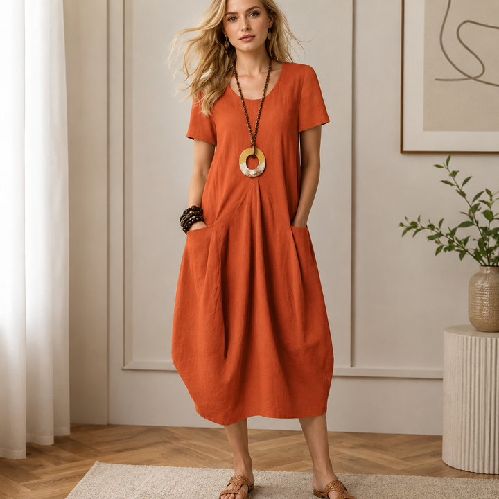 Rafaela | Damen Lässiges Sommer Midikleid Mit Taschen
