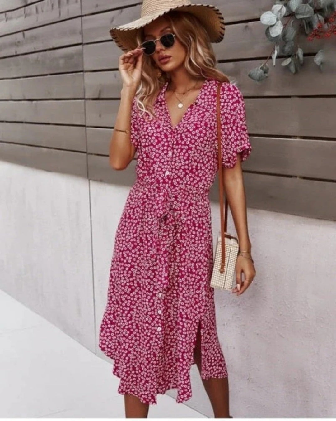 Noelle | Damen Sommer Florales Wickelkleid Mit Knöpfen