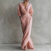 Josephine | Damen Anspruchsvolles V-Ausschnitt Wickelkleid Langarm Maxikleid
